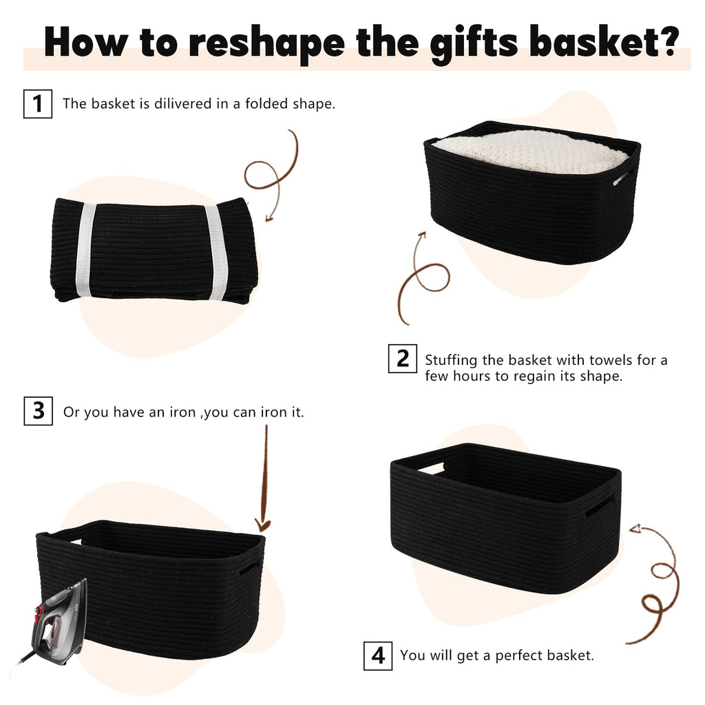 OIAHOMY Storage Basket for Shelves, Closet Cube Storage Bins Baskets for Clothes Blanket Towels, Baby Nursery, Toy Baskets Box, Woven Rope Basket, 15.75 * 11.81 * 7.09 IN, 2 Packs Black