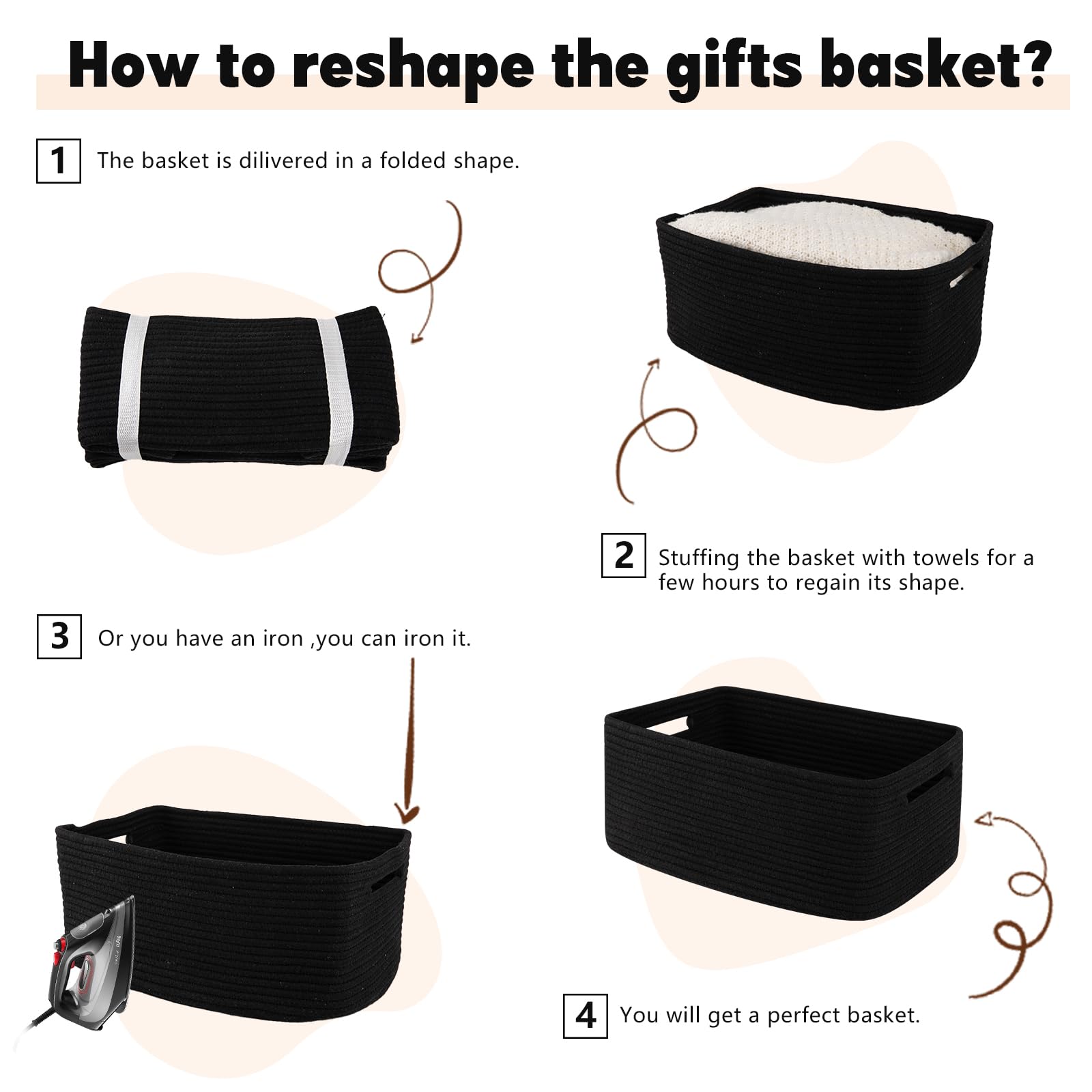 OIAHOMY Storage Basket for Shelves, Closet Cube Storage Bins Baskets for Clothes Blanket Towels, Baby Nursery, Toy Baskets Box, Woven Rope Basket, 15.75 * 11.81 * 7.09 IN, 2 Packs Black