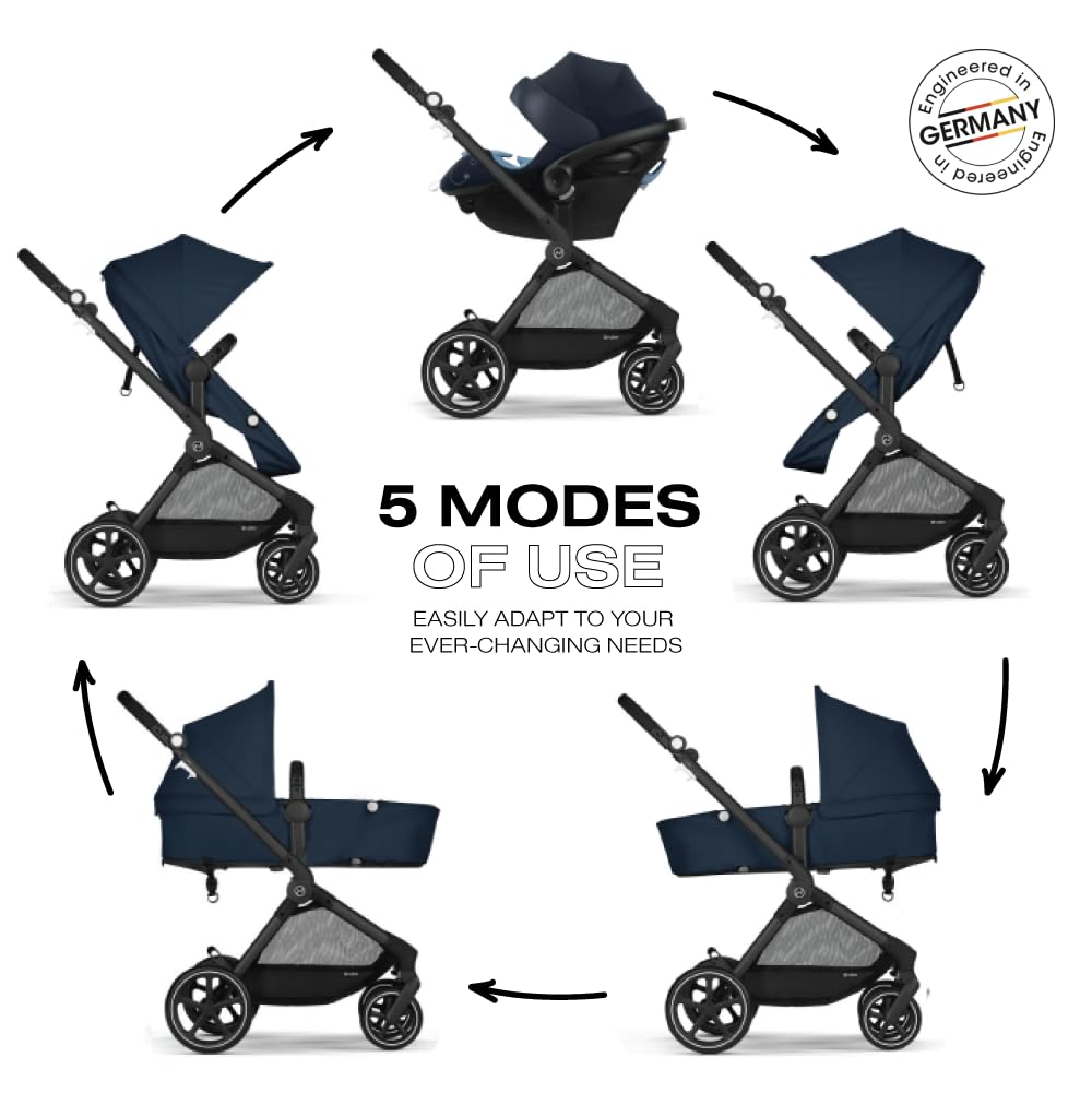 Cybex EOS 5-in-1 Travel System Stroller + Lightweight Aton G Infant Car Seat, Ocean Blue