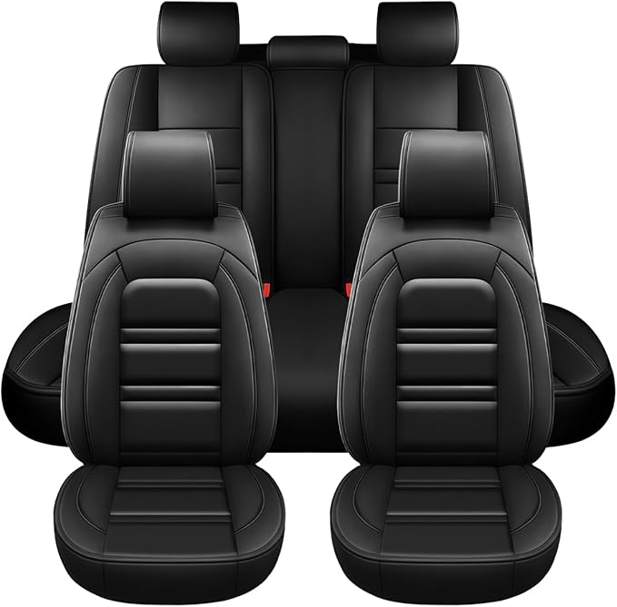 Seat Covers for Toyota Highlander 2001-2025 | 5-Seats Leather Seat Covers, Easy to Install Automotive Seat Covers Full Set (Full Set, Black)