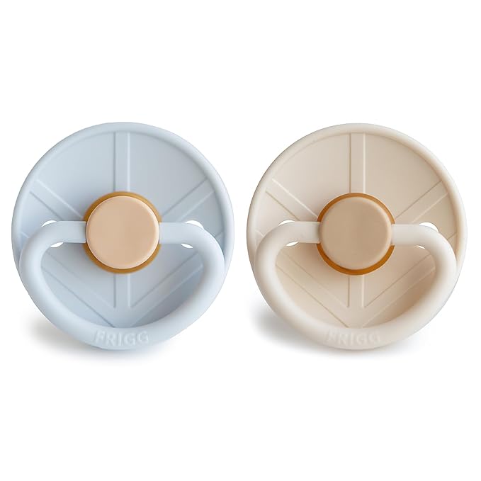 FRIGG Little Viking Natural Rubber Baby Pacifier 2-Pack | Made in Denmark | BPA-Free (Powder Blue/Cream,0-6 Months)