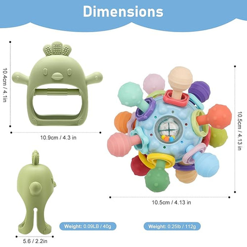2 Pack Baby Teething Toys 0-6 6-12 Months, Silicone Teether Mitten & Ball