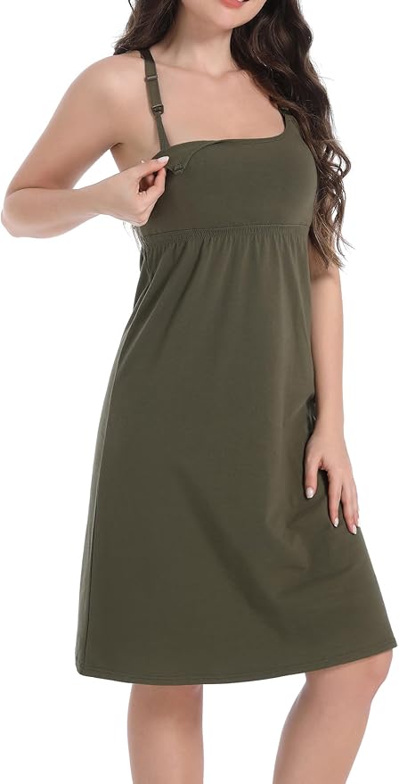 SUIEK 3-Pack Maternity Nursing Nightgown Cotton Breastfeeding Dress Pregnancy Tank Tops Sleepwear