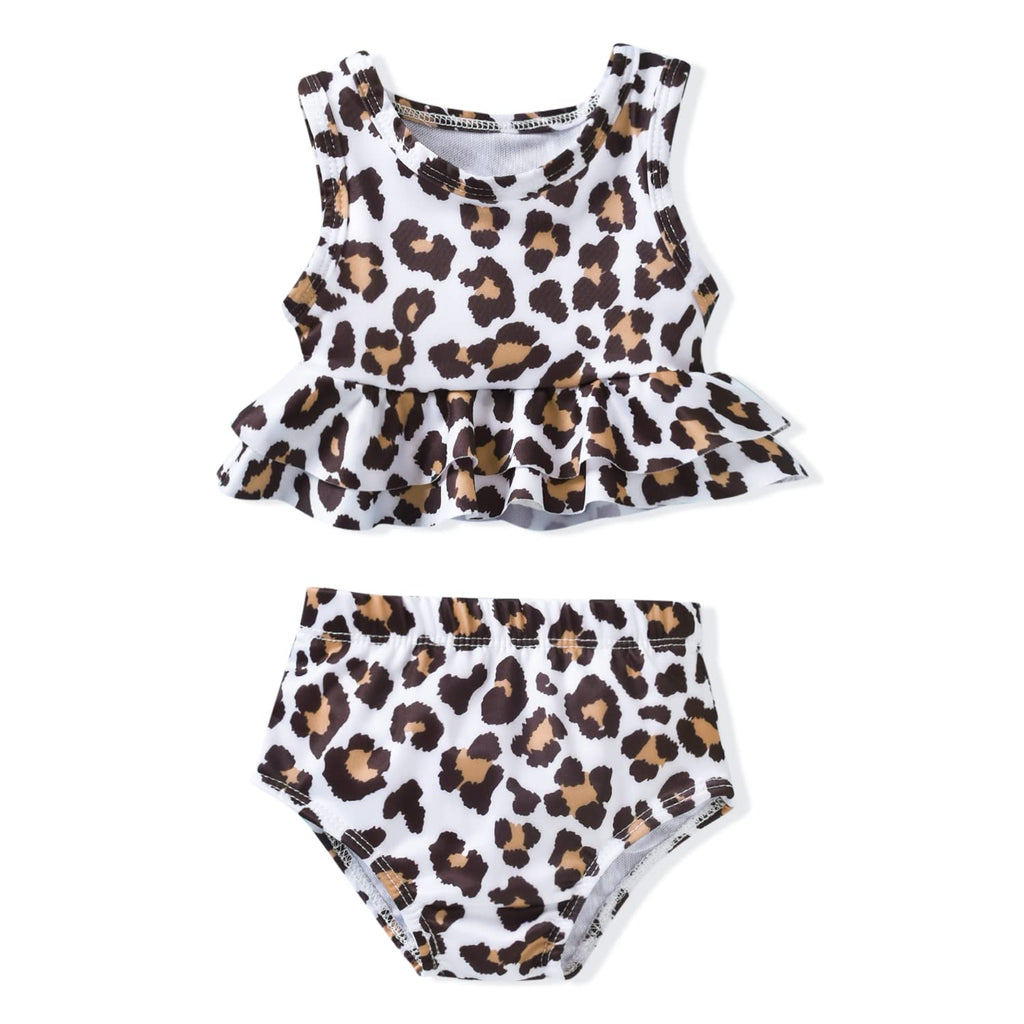 Toddler Little Girls Swimsuit Two Piece Cheetah Ruffle Bathing Suit Bikini Tops Bottoms Swimming Suit Swimwear Beach Wear Leopard 4T - 5T