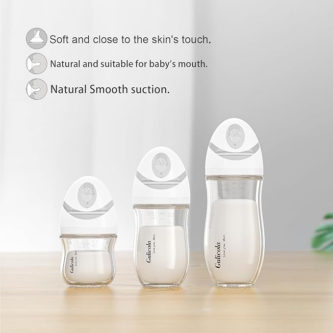 Gulicola Natural Glass Baby Bottle for Breastfed Babies, Anti-Colic Baby Bottle Set with Medium Flow Nipple, 3 Months +, 8 oz, 2 Pack - Pink