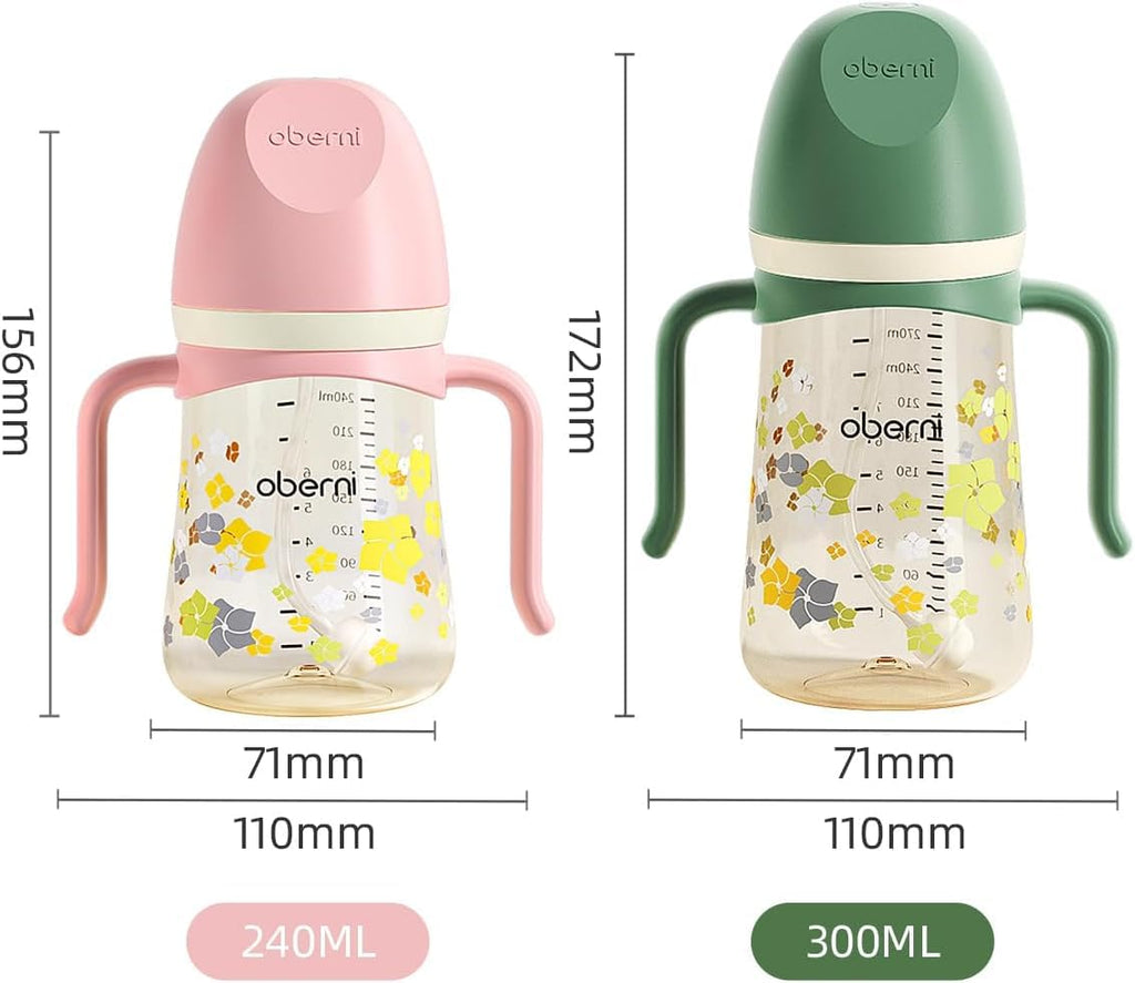 No Spill Sippy Cups,Weighted Straw Toddler Water Bottle with Handle,Spill Proof Toddler Cup with 2 Nipple for Baby 6-12 Months and Toddlers 1-3 (PP, 8 Ounce, Pink, 1 Pack)