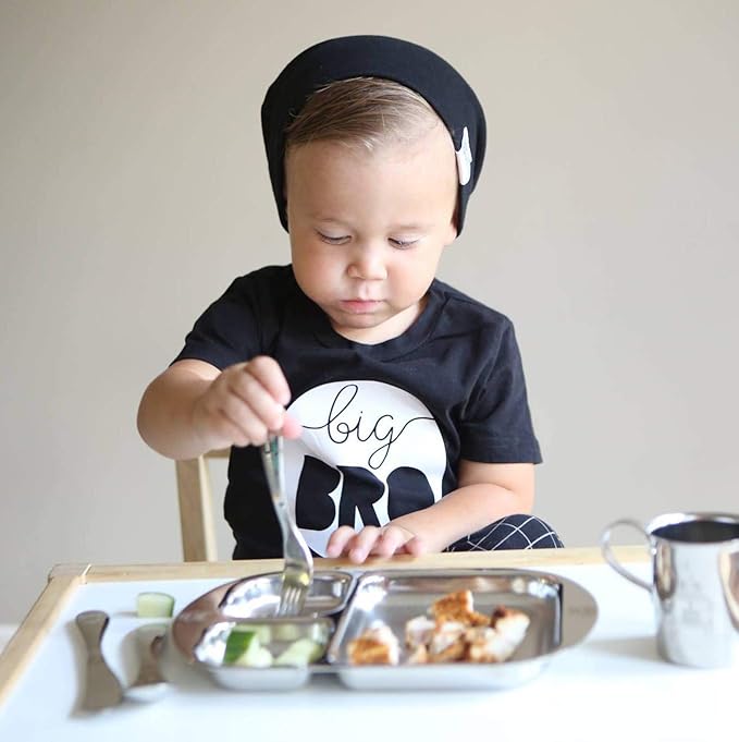 Children's Premium Stainless Steel Dinnerware Set |1 Bowl with Handles, 1 Cup with Handle & 1 Divided Plate | Fun Fire Truck Design | | Ideal for Babies,Toddlers & Kids | by Kiddobloom