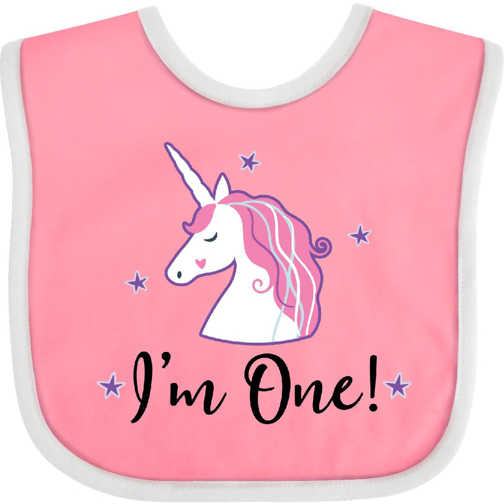 inktastic 1st Birthday Unicorn Baby Bib Pink and White 2b4b8