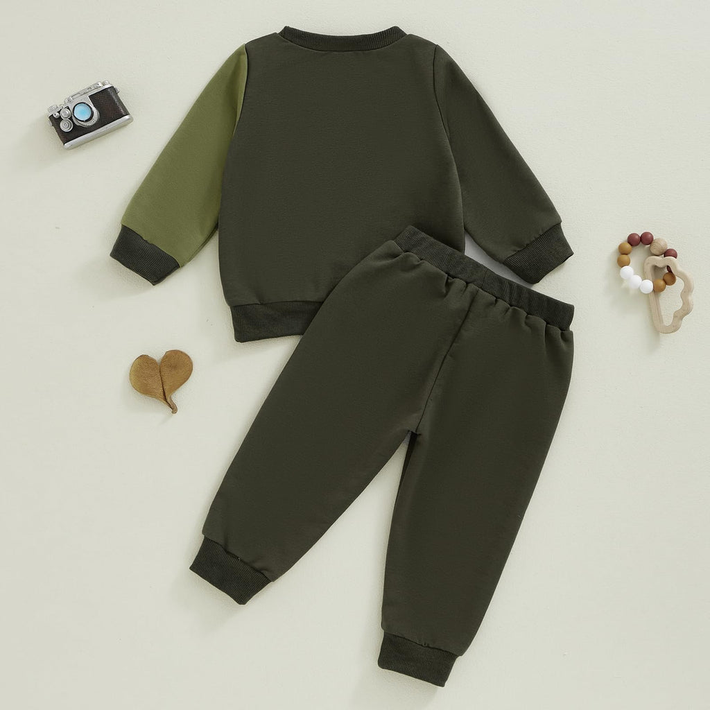 Lucikamy Toddler Baby Boy Fall Outfits Long Sleeve Crew Neck Pullover Sweatshirt + Jogger Pants Set Infant Winter Clothes (Army Green-D, 12-18 Months)