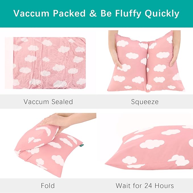 Toddler Pillow for Sleeping, Kid Pillow 14" x 19" for Small Travel Bed, Nap Pillows, Soft & Skin-Friendly Small Pillows for Sleeping, Toddler Use Only, Age 2 to 5 (Pink Cloud)