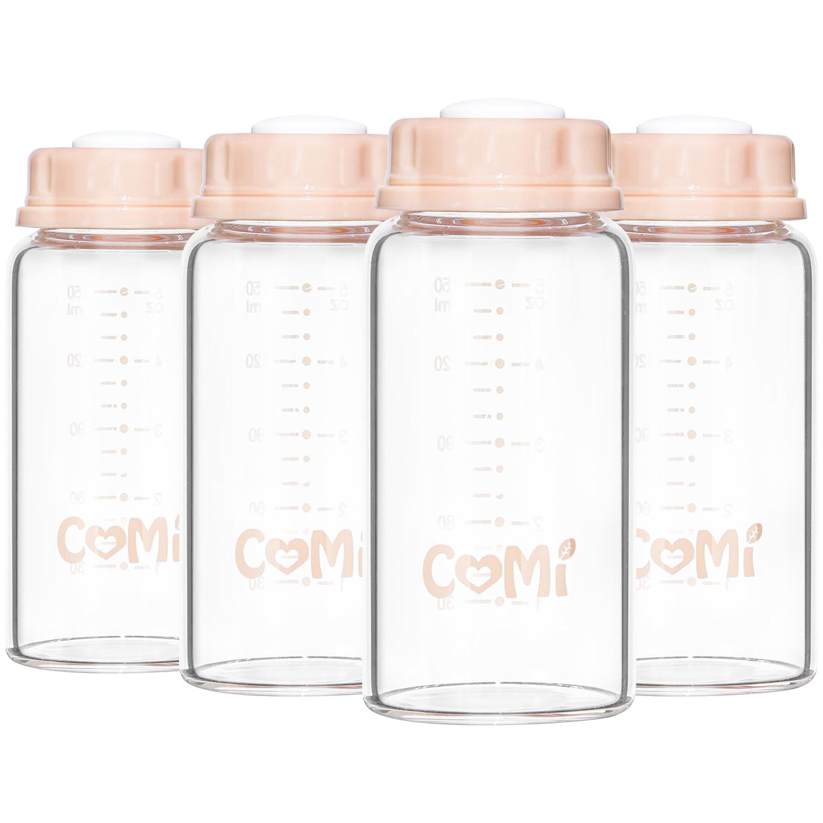 COMI Natural Glass Baby Bottle,Standard Neck Breastmilk Storage Bottle for Fridge,Breast Milk Container,Breast Pump Bottle Compatible with Medela Breast Pump,BPA Free,4PCS (5oz, 2 Gray+2 Pink)