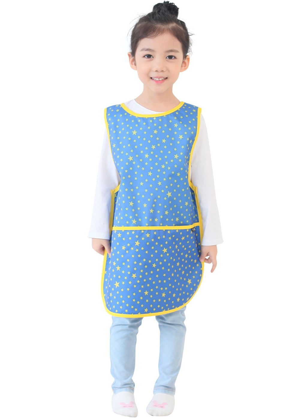 Plie Kids Painting Apron – Waterproof Art Smock for Toddlers & Preschoolers, Messy Play, Baking, Crafts, Cooking, Sensory Activities, Mealtime (Ages 1–10), Blue Star (11-S)