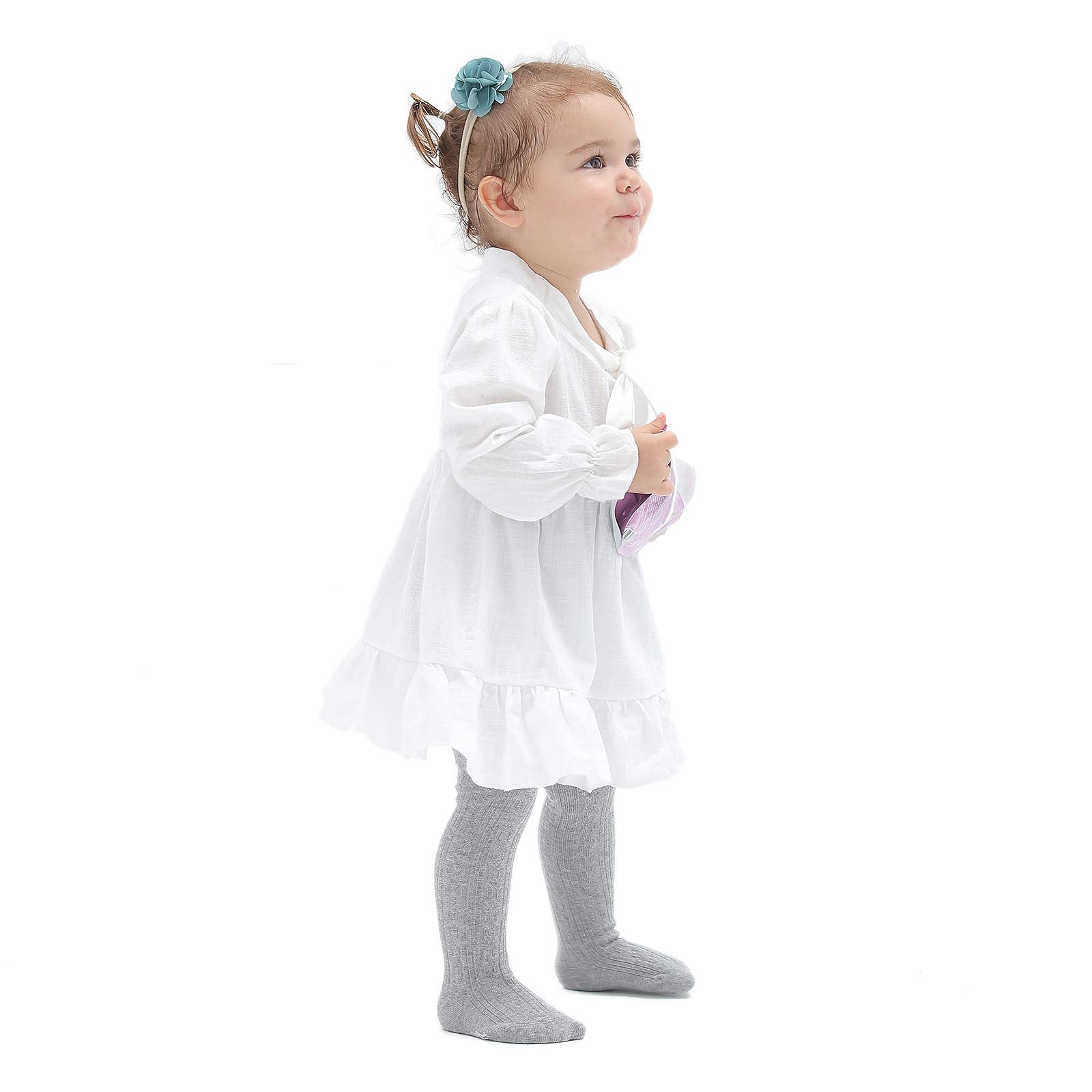 EPEIUS Baby Tights Toddler & Little Girls Cable Knit Tights Solid Cotton Stockings Seamless Footed Leggings Pantyhose Baby Clothes Dress Tights 6-8 Years,3 Pack,Pink/White/Light Grey