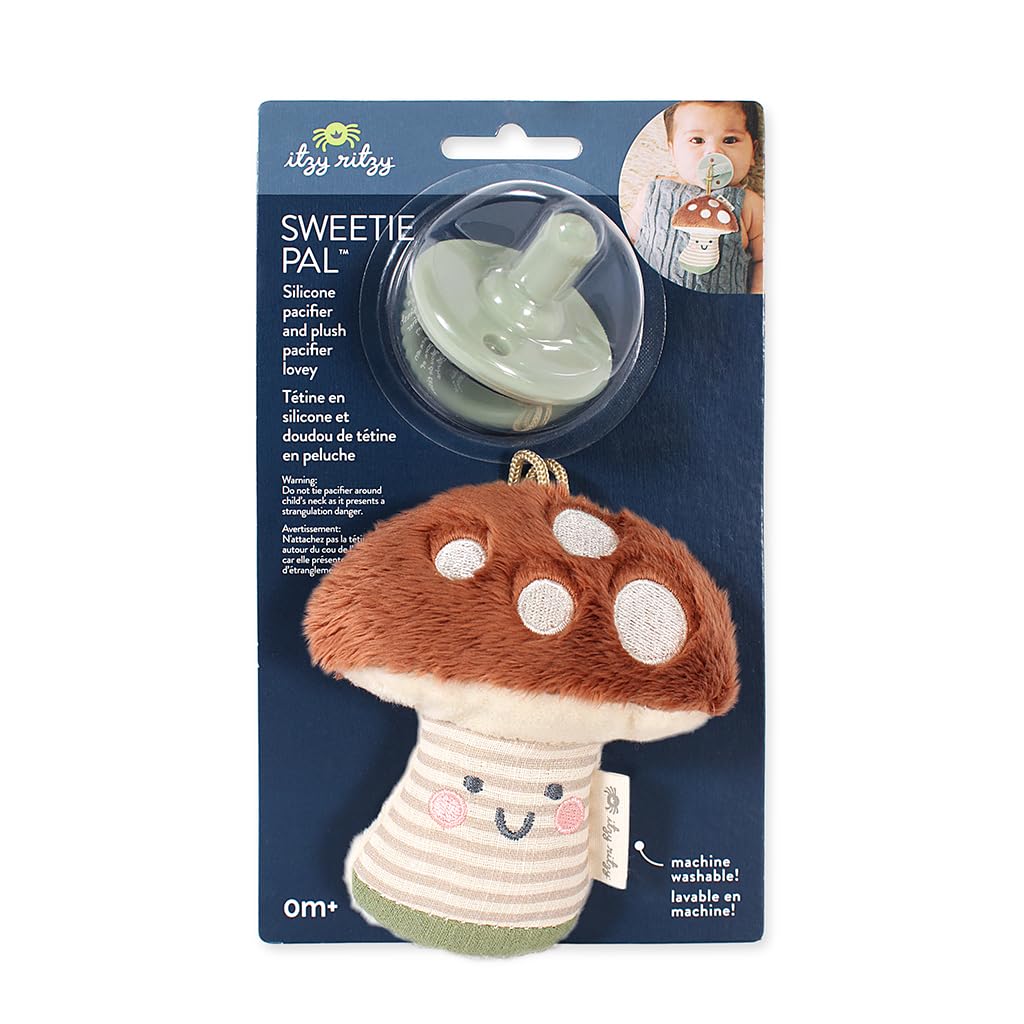 Itzy Ritzy Pacifier & Lovey Set, Silicone Binky w/Stuffed Animal, Mushroom