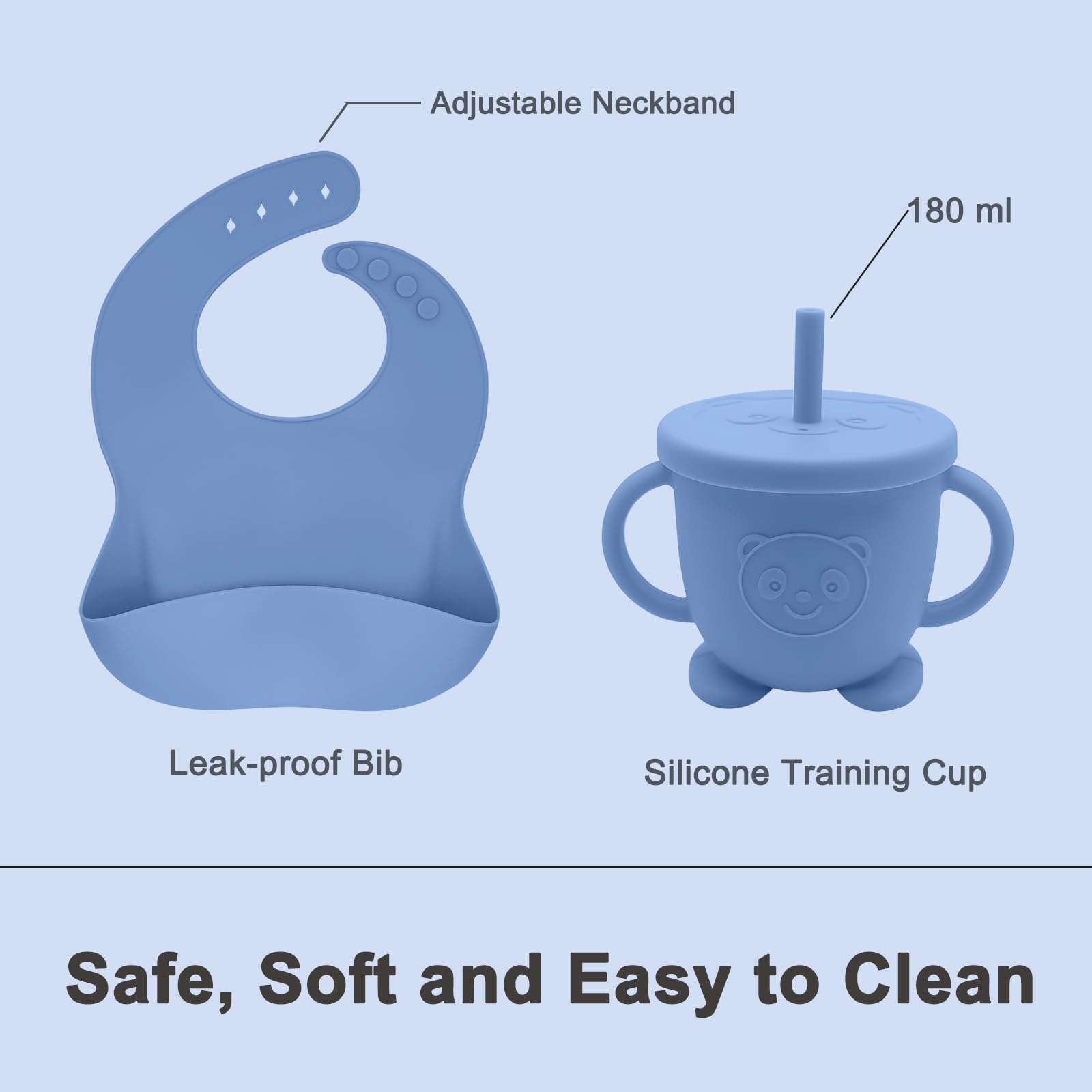 Munlinder Silicone Baby Feeding Set | Baby Led Weaning Supplies Includes Suction Bowls and Divided Plates, Adjustable Bib, Baby Utensils Spoons and Forks,Cup | Baby Feeding Essentials (Deep Blue)