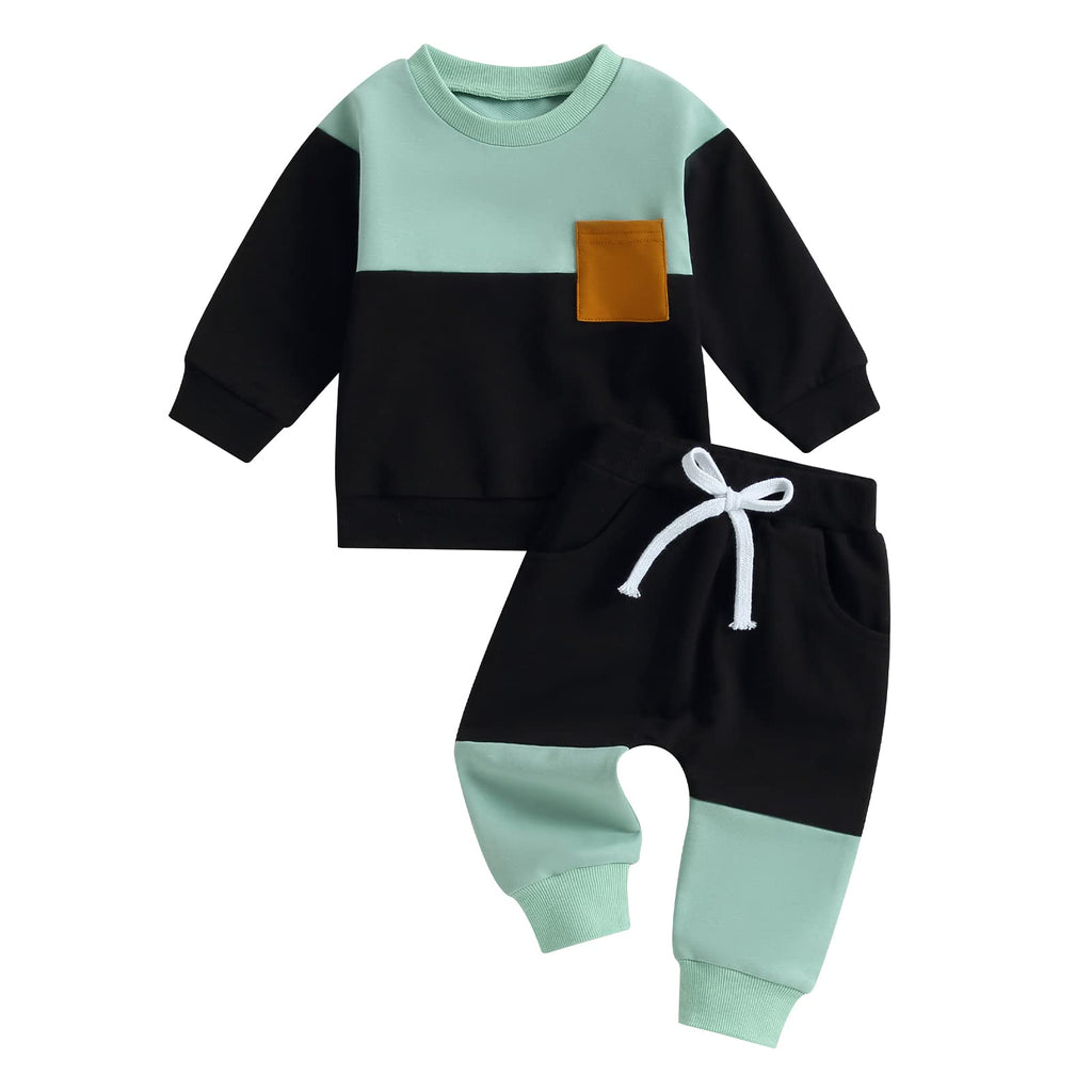 GGBNOMER Toddler Baby Boy Fall Clothes Waffle Contrast Color Sweatshirt Pants Sets Infant Winter Outfits 6 12 18 24 Months (Letter Black, 3-4T)