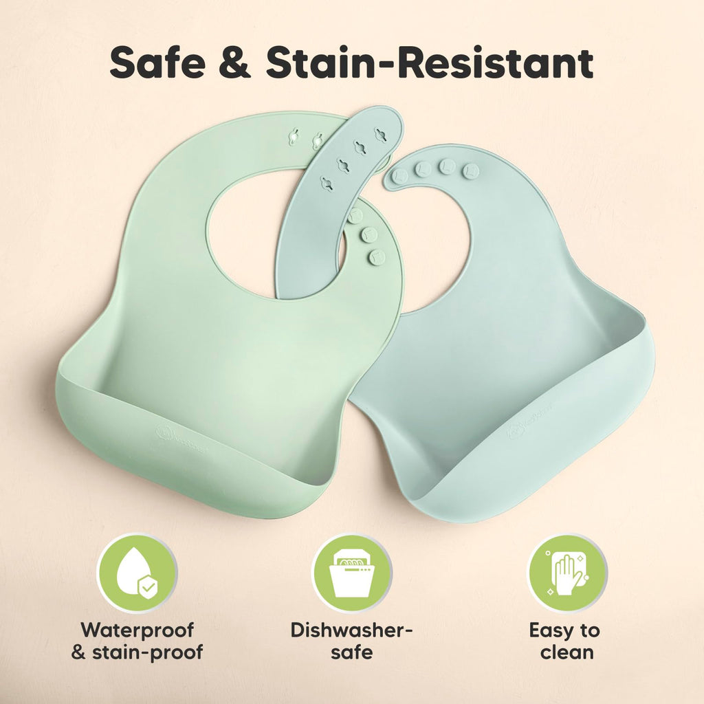KeaBabies 2-Pack Silicone Bibs for Babies, Toddlers Girl, Boy (Pastel Sky)