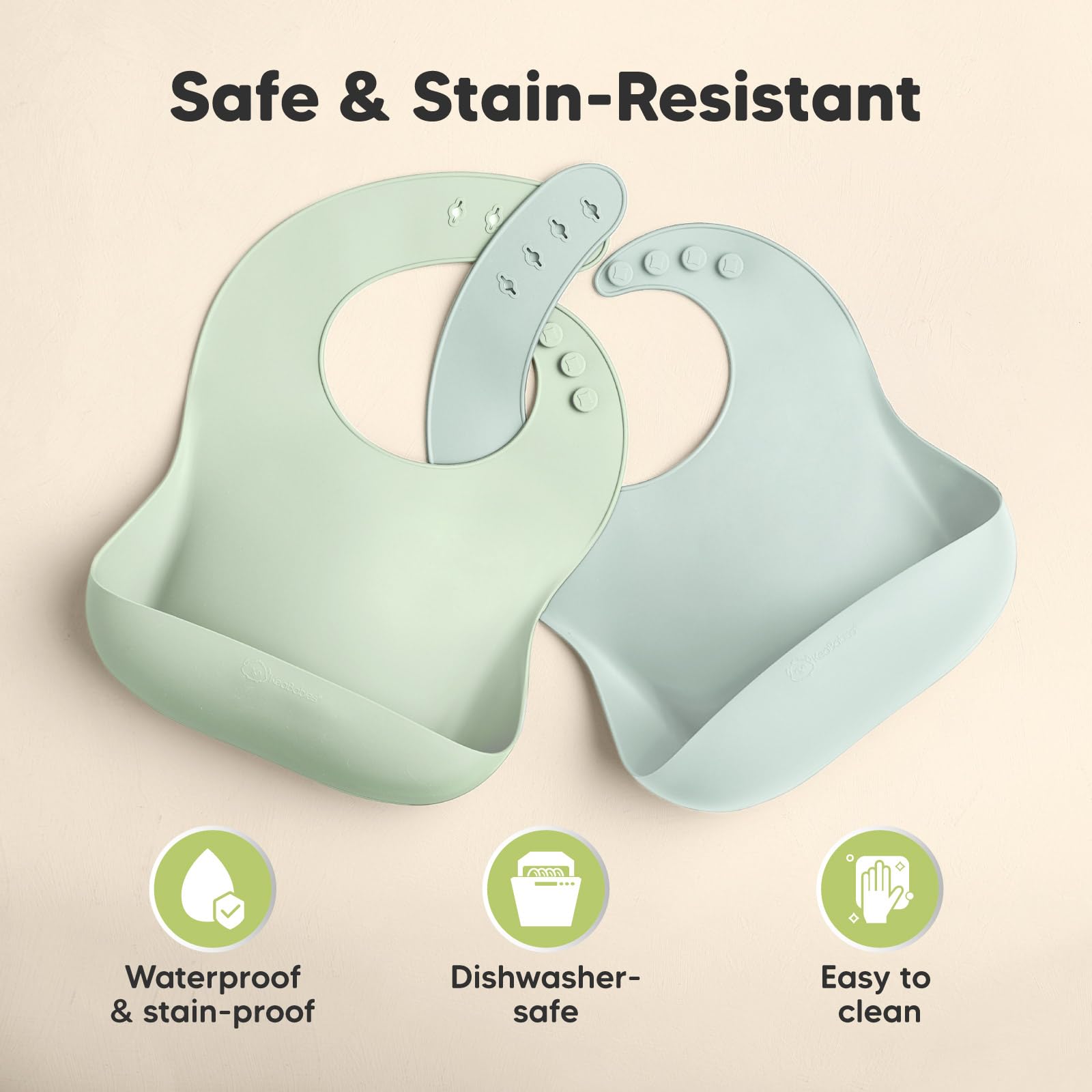 KeaBabies 2-Pack Silicone Bibs for Babies, Toddlers Girl, Boy (Pastel Sky)