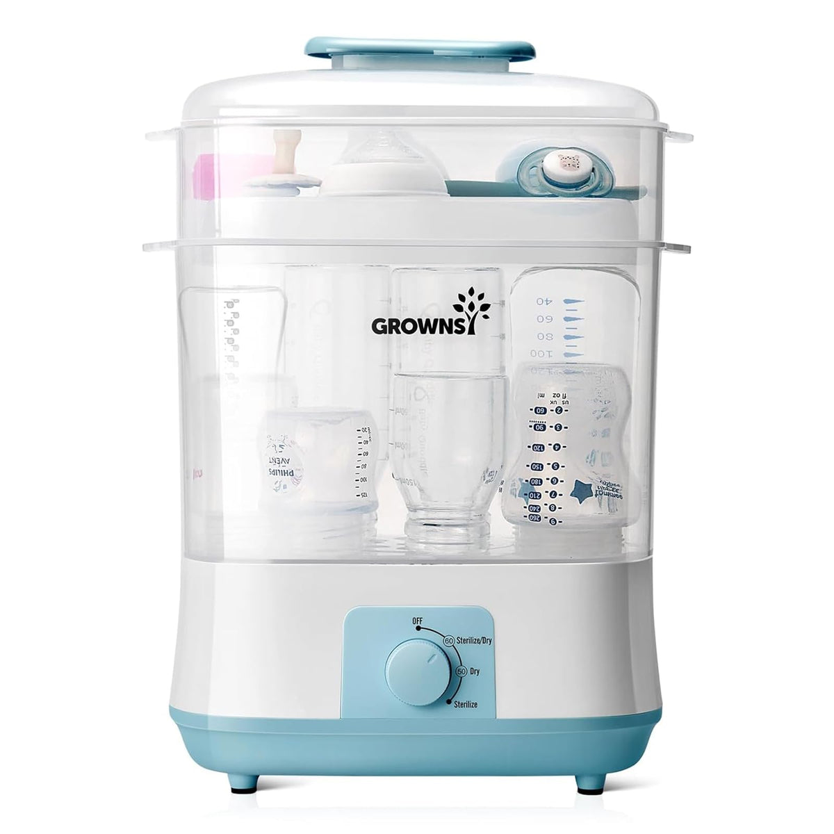 Grownsy 4-in-1 Large Capacity Baby Bottle Sterilizer and Dryer, Blue