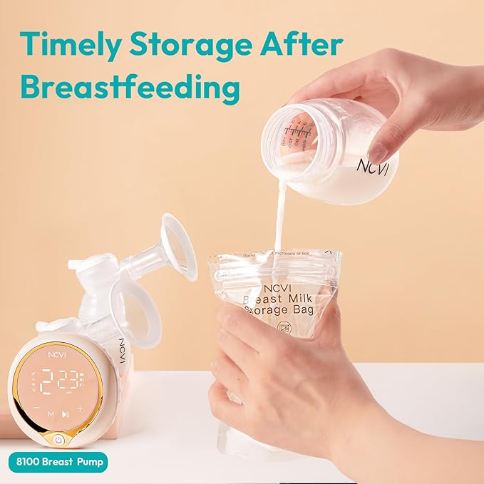NCVI Breastmilk Storage Bags, 120 Count Milk Storage Bags for Breastfeeding, 7oz Breast Milk Storage Bags with Temp-Sensing, Doubled-Sealed, Hygienically, Self Standing, Easy Pour Spout, BPA Free
