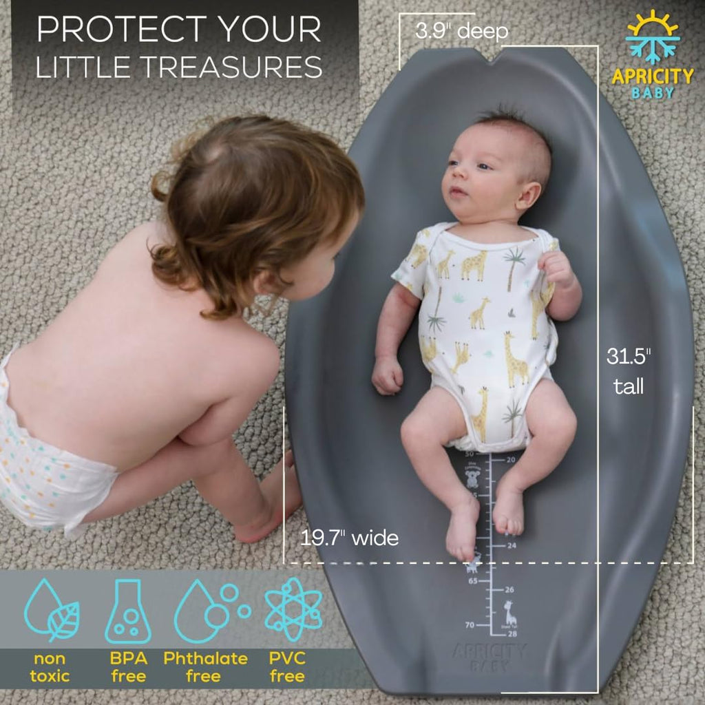 Apricity Baby Diaper Changing Pad – Waterproof Wipe-Clean Foam Changing Mat with Raised Sides, Non-Slip Base & Portable Design, Extra-Large 31.5” × 19.7” for Newborn to Toddler (Grey)