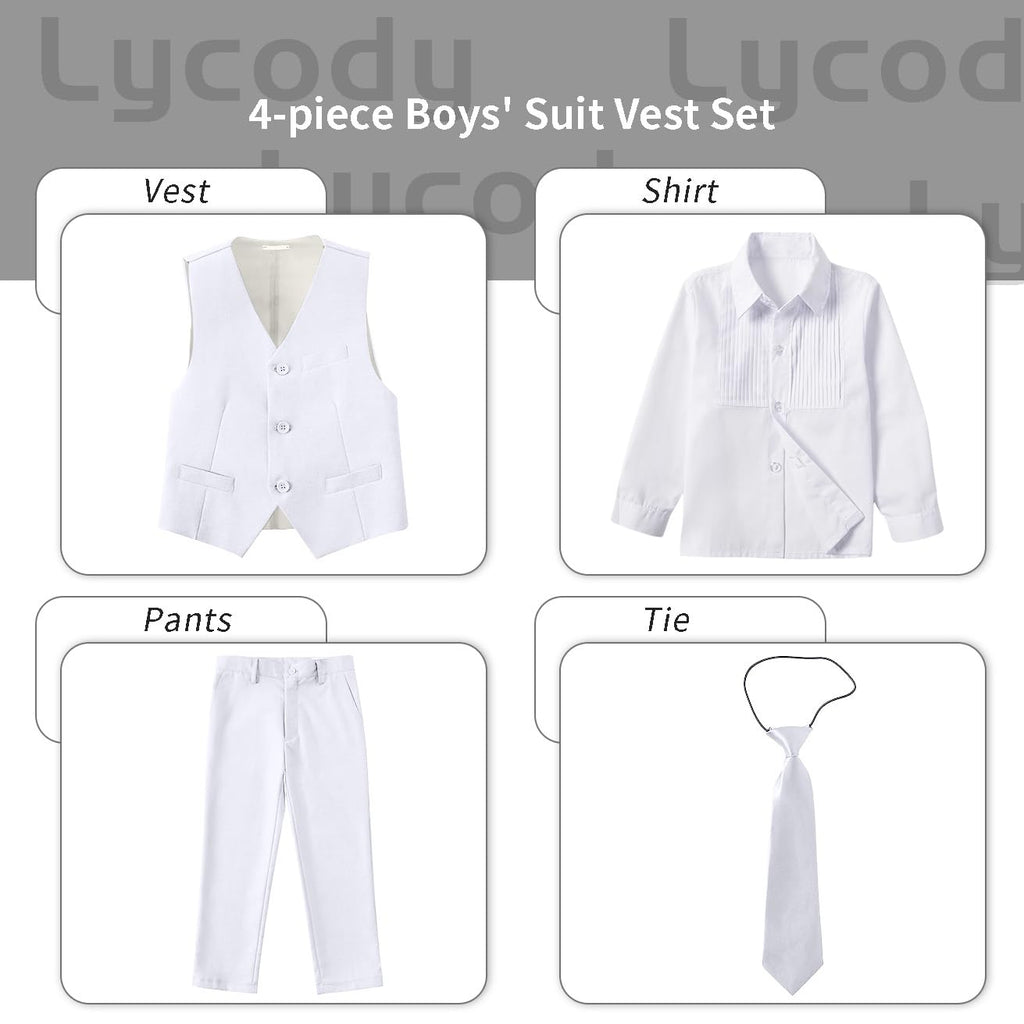 Lycody Boys Suit Vest Set Formal Dress Suits Wedding Outfit, White, 3T