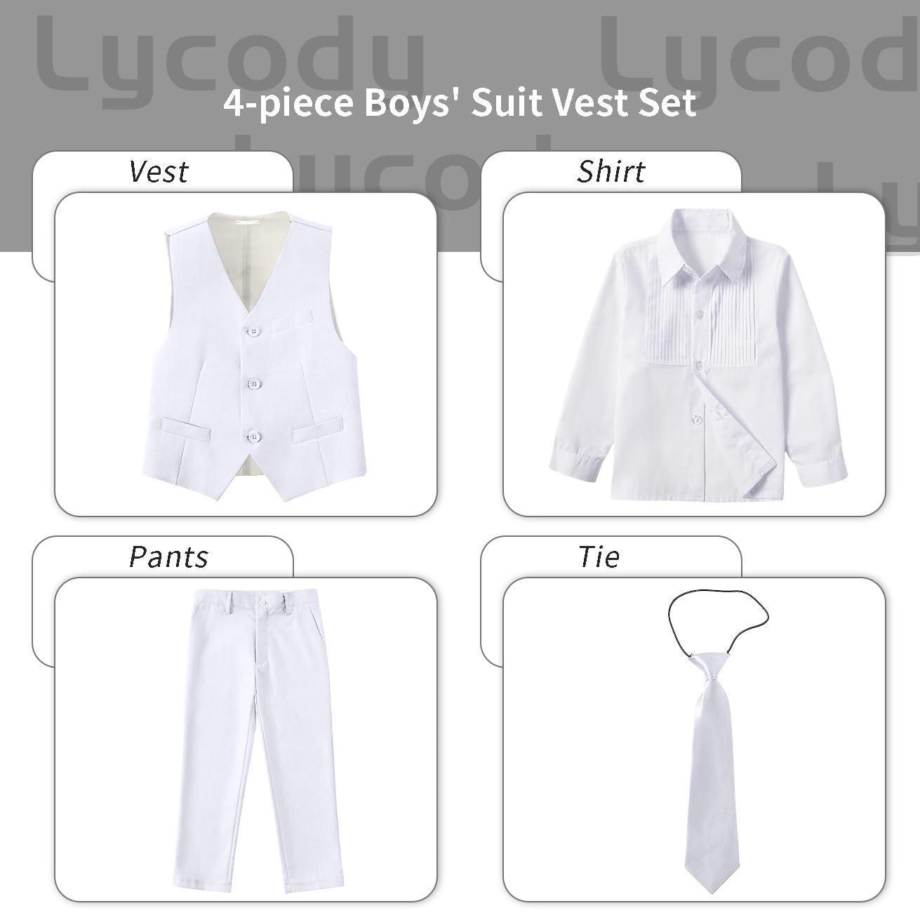 Lycody Boys Suit Vest Set Formal Dress Suits Wedding Outfit, White, 3T