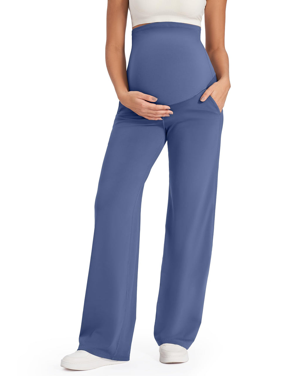 G4Free Maternity Sweatpants Over the Belly Wide Leg,Denim Blue,XXL,Petite