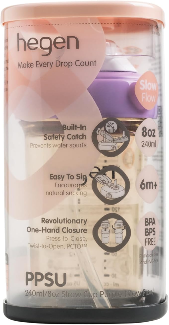 hegen PCTO™ 240ml/8oz Straw Cup PPSU Purple (Slow Flow) - 6 months and above