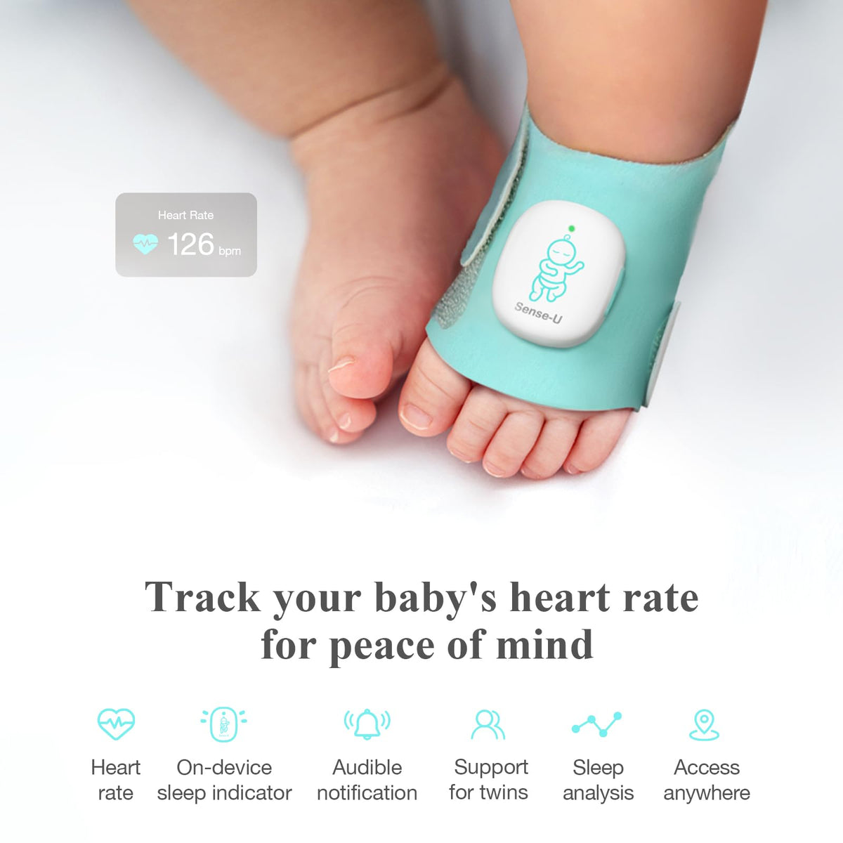 Sense-U Smart Sock Shoe Baby Monitor (Long Range) - Track Baby’s Heart Rate, Movement and Sleep from Anywhere