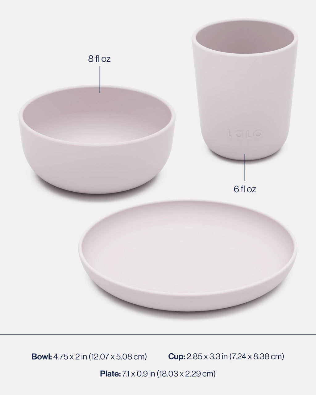 Lalo Big Bites Kids Dinnerware Starter Set - Dishwasher Safe, BPA Free, Kids Tableware Set - Includes Stackable Bowl, Plate, Utensils & Cup - 5 Pieces - Lavender