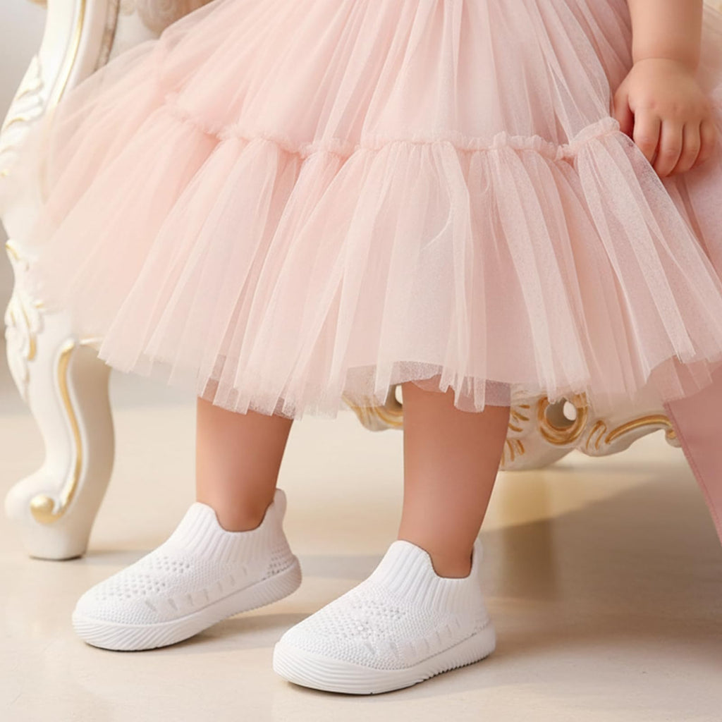 MORENDL Toddler Shoes Baby Walking Sock Shoes Non-Slip Breathable Boys & Girls Sneakers Infant Tennis Shoes Mesh White 18-24Months