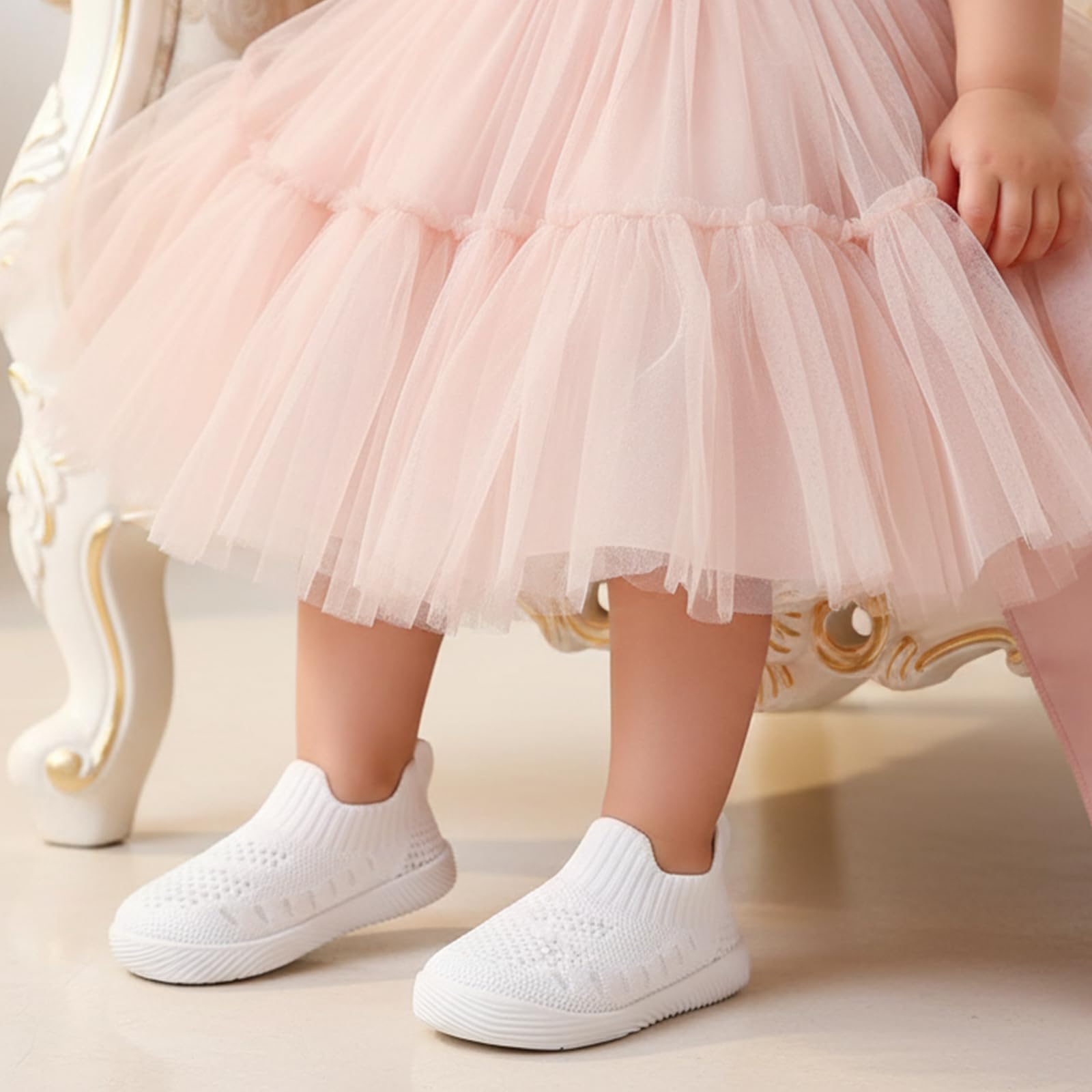MORENDL Toddler Shoes Baby Walking Sock Shoes Non-Slip Breathable Boys & Girls Sneakers Infant Tennis Shoes Mesh White Size 7