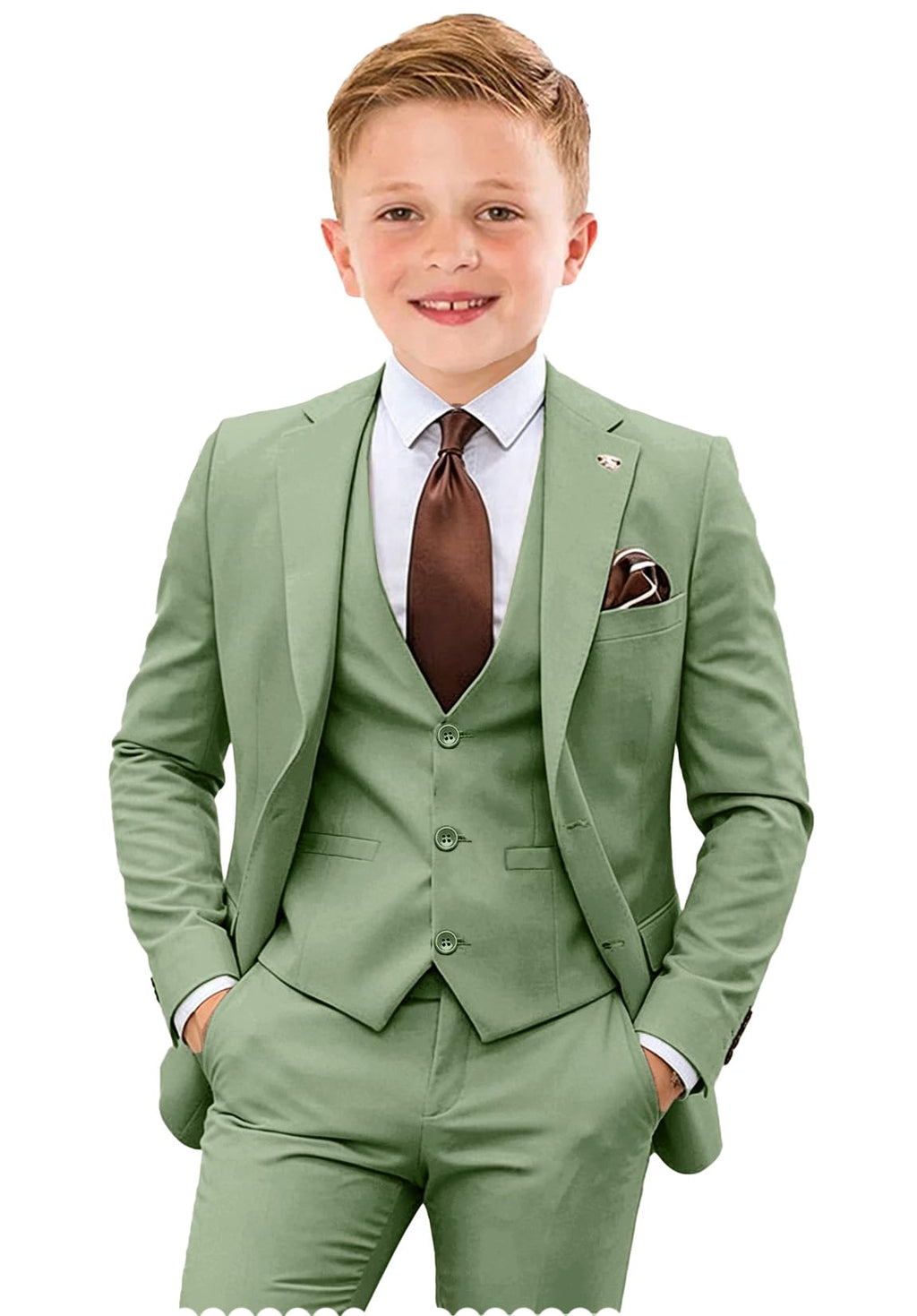 Blue Suits for Toddler Boys Formal 4 Piece Set Wedding Tuxedo Suit Slim Fit Ring Bearer Outfit Blazer Vest Pants with Tie Size 7