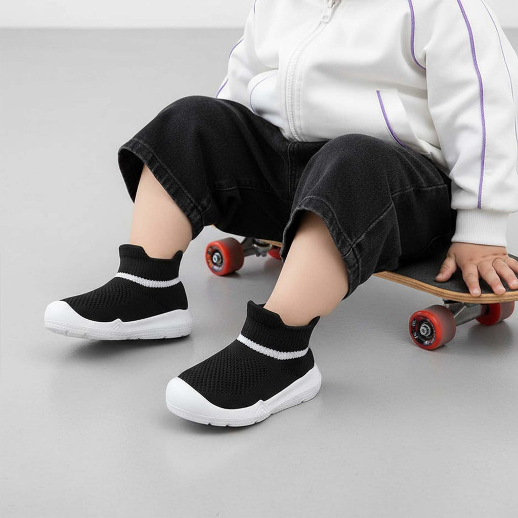 MORENDL Toddler Sock Shoes Baby Walking Shoes Infant Slippers Boys & Girls Non-Slip Sneakers Black 9-12 Months
