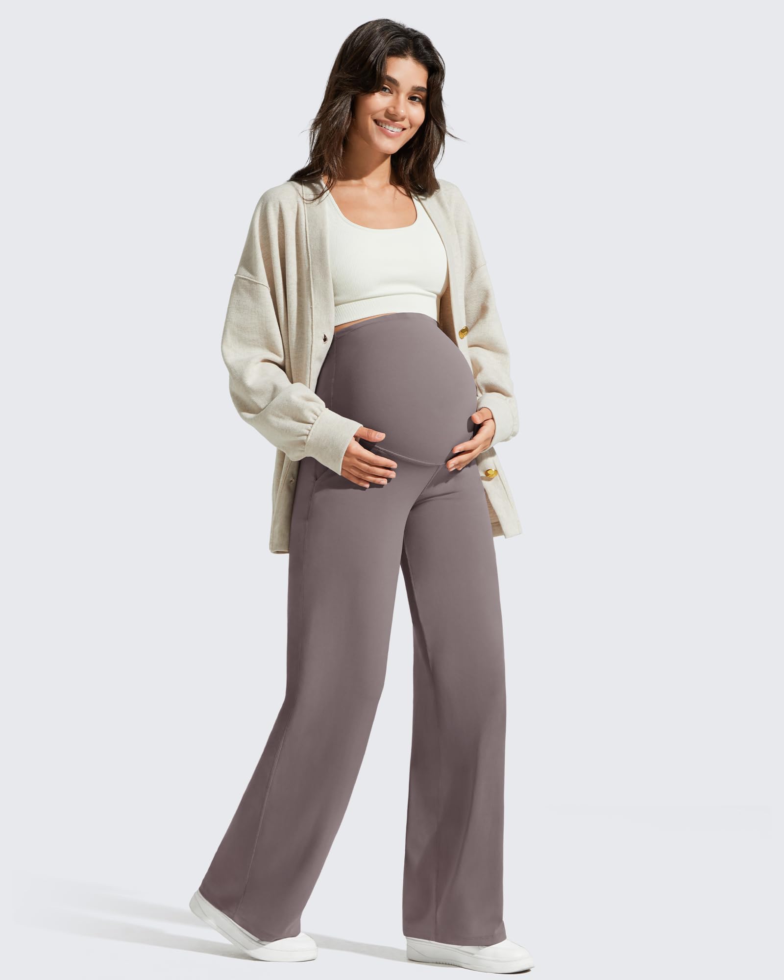 G4Free Pregnancy Pants with Pockets Maternity Clothes,Taupe,XL,Tall