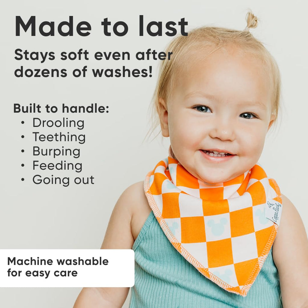 Copper Pearl Baby Bibs for Baby Boy or Girl – Bandana Drool Bibs for Teething, Absorbent Bibs for Eating, Newborn to Toddler, 4 Pack, Mickey Mouse's Boo Bash