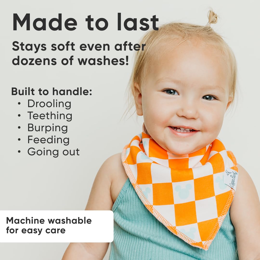 Copper Pearl Baby Bibs for Baby Boy or Girl – Bandana Drool Bibs for Teething, Absorbent Bibs for Eating, Newborn to Toddler, 4 Pack, Mickey Mouse's Boo Bash