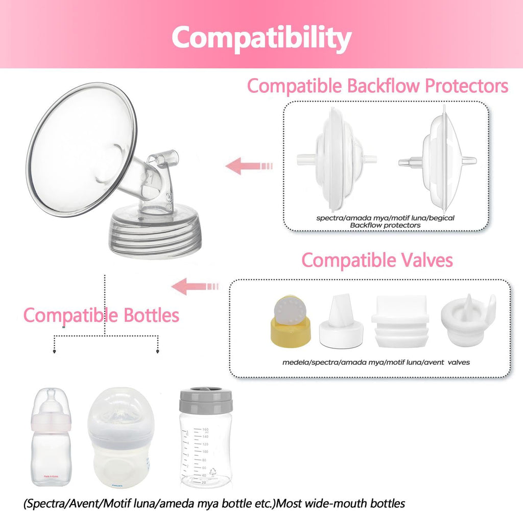 Belmikal 22mm 2 pc Flange Compatible with Spectra S2 S1 9 Plus Ameda MYA Motif Luna Breastpumps Replacement to Pump Parts and Flange. Compatible with Spectra Parts/Accessories