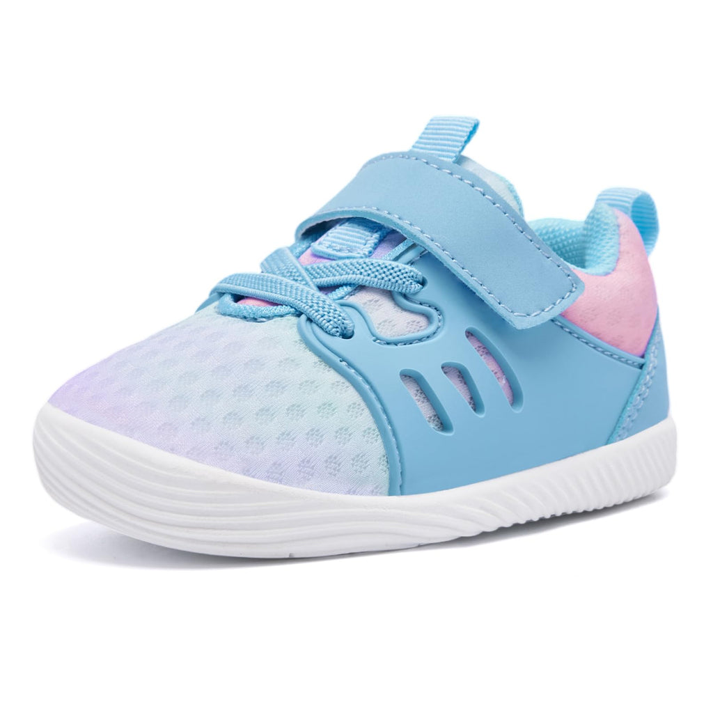 MORENDL Toddler Sneakers Baby Boys & Girls Barefoot Shoes Lightweight Breathable Walking Running Tennis Athletic Sport Shoes Multi Blue 9-12 Months