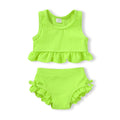 HAPPYMA Baby Swimsuit Toddler Girl Bathing Suit Summer Solid Color Bikini Set Beach Two Piece Swim Wear (Bright Yellow, 3-6 Months)