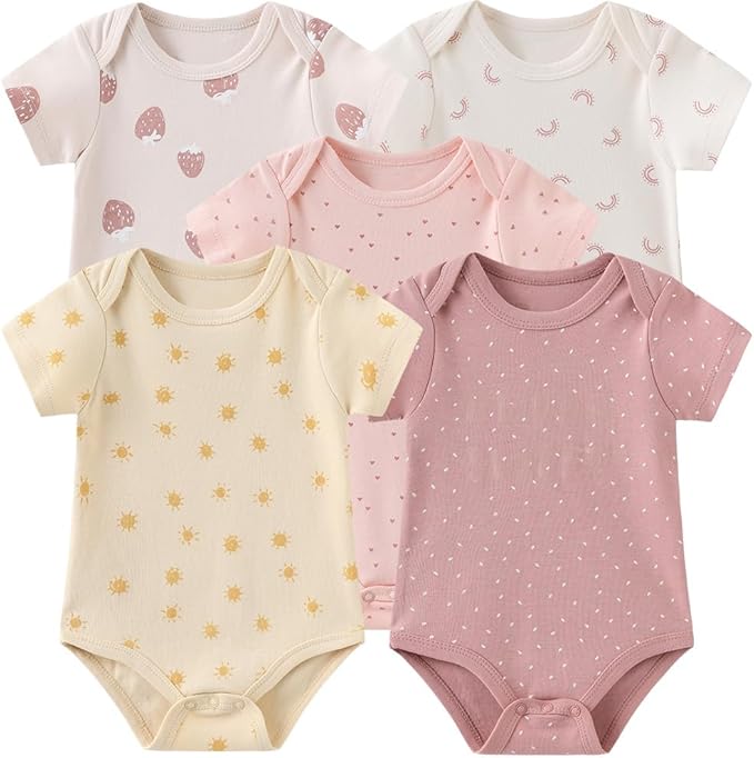 Kiddiezoom Newborn Baby Unisex Cotton Bodysuits Baby Gift 5-Pack Clothes
