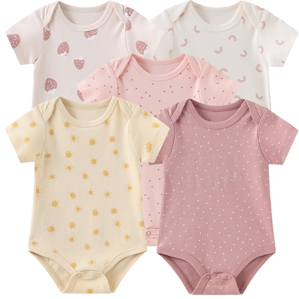 Kiddiezoom Newborn Baby Unisex Cotton One-Piece Bodysuits Baby Gift 5-Pack Clothes