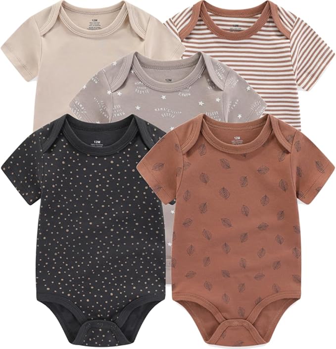 Kiddiezoom Newborn Baby Unisex Cotton Bodysuits Baby Gift 5-Pack Clothes
