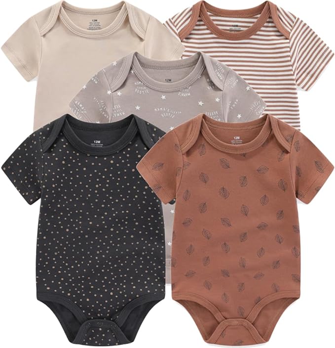 Kiddiezoom Newborn Baby Unisex Cotton Bodysuits Baby Gift 5-Pack Clothes
