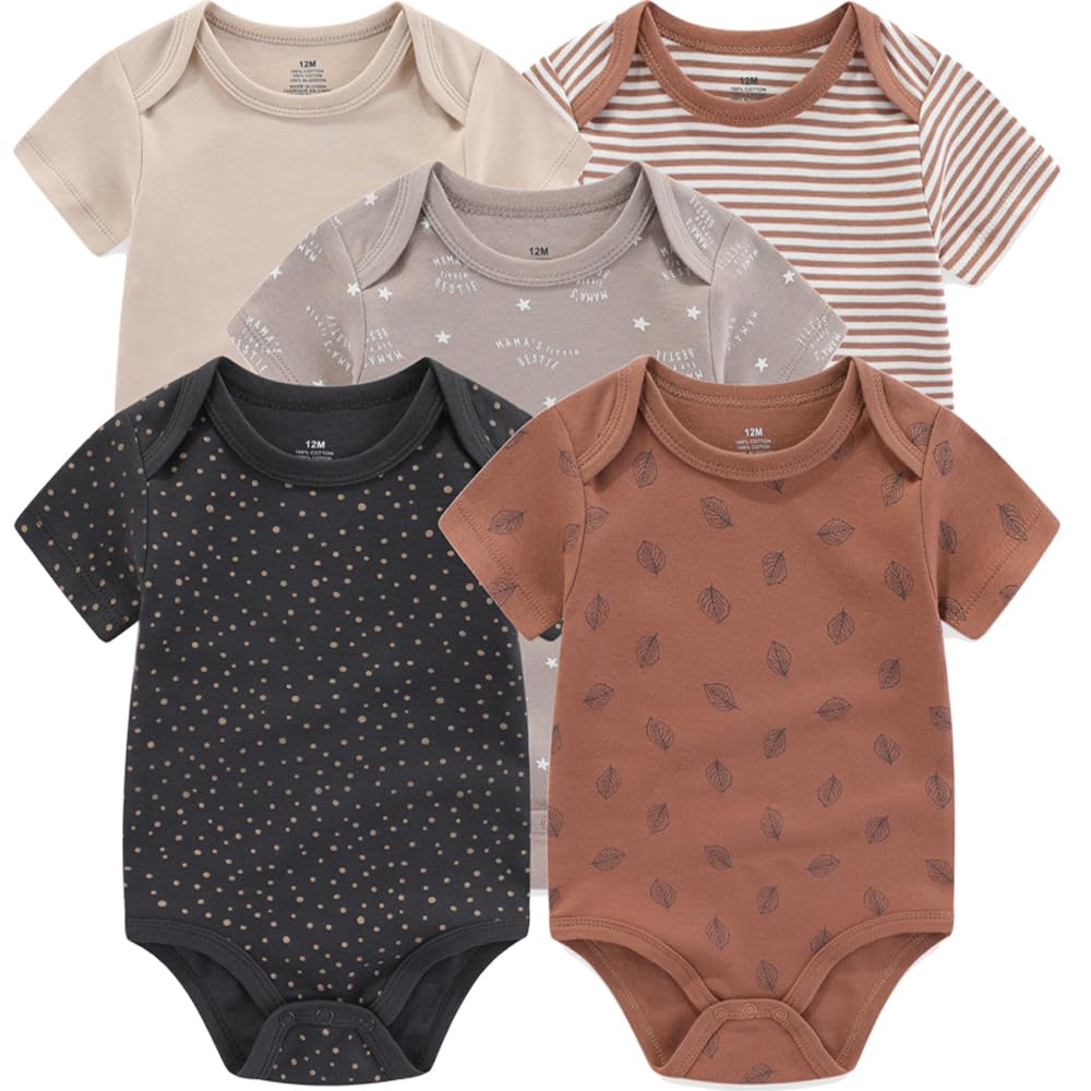 Kiddiezoom Newborn Baby Unisex Cotton One-Piece Bodysuits Baby Gift 5-Pack Clothes
