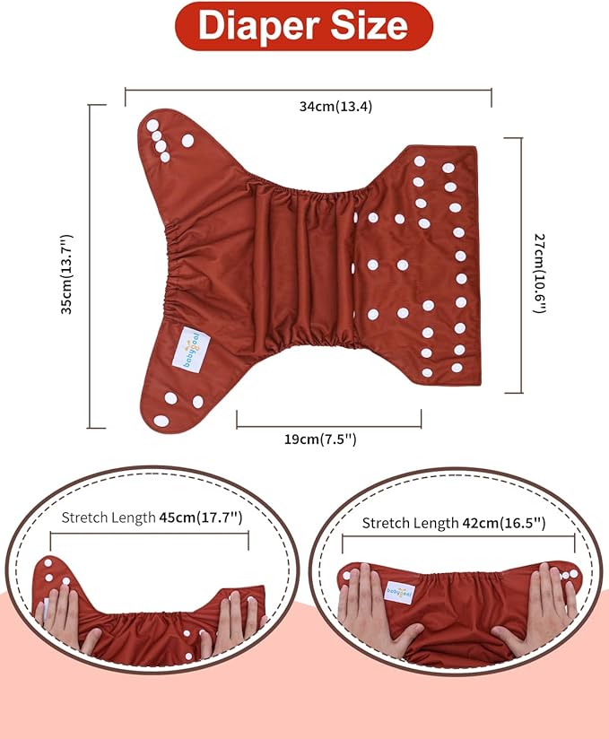 babygoal AWJ Cloth Diapers with Tummy Panel Pack of 7, 3 Diaper Cover with 3 Inserts and Wet Dry Bag, Adjustable Washable Reusable for Baby Girls and Boys