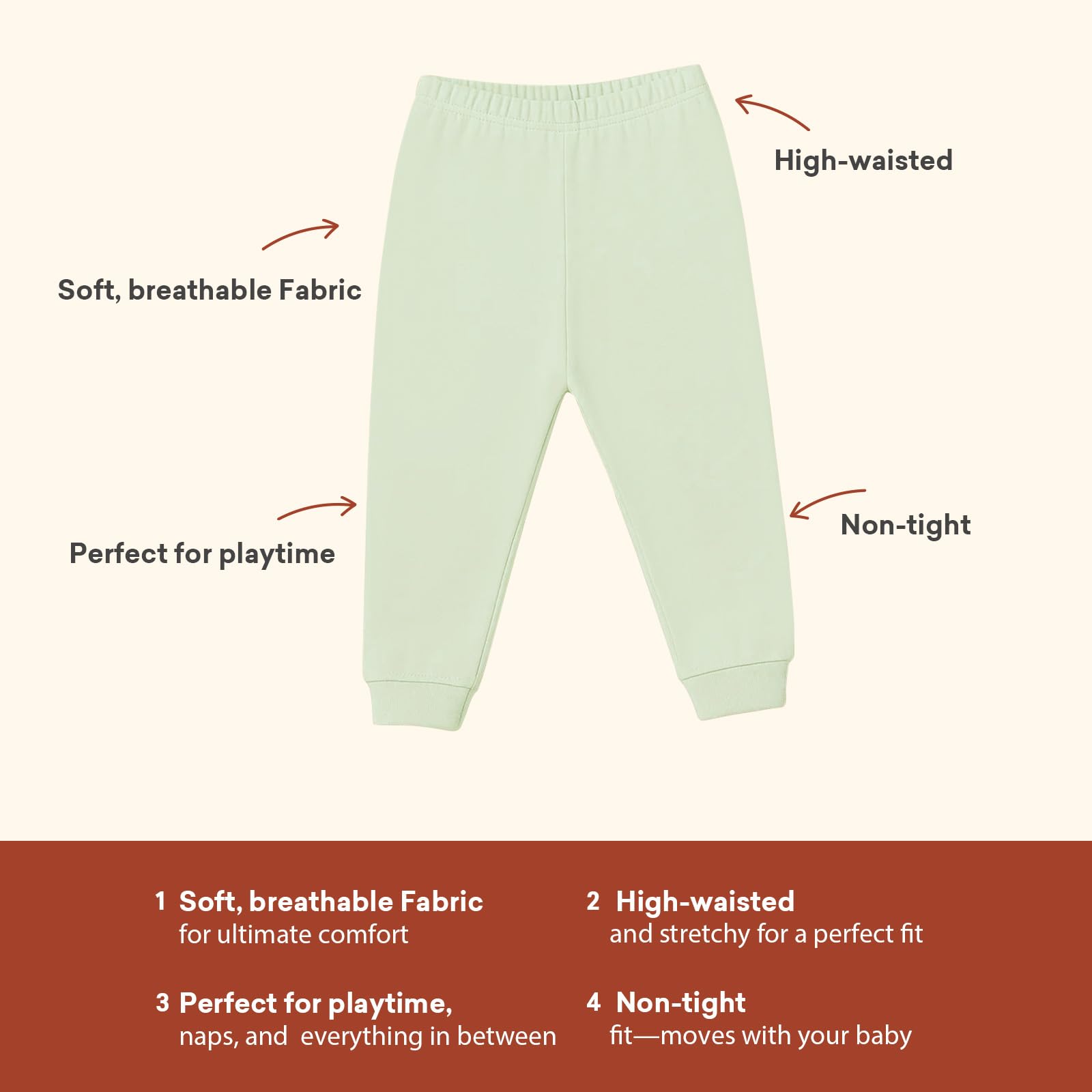 littogoose Baby Jogger Pants with Elastic Cuffs – Stay-On Lightweight Toddler Joggers, Soft & Stretchy Baby Pants, 3-Pack