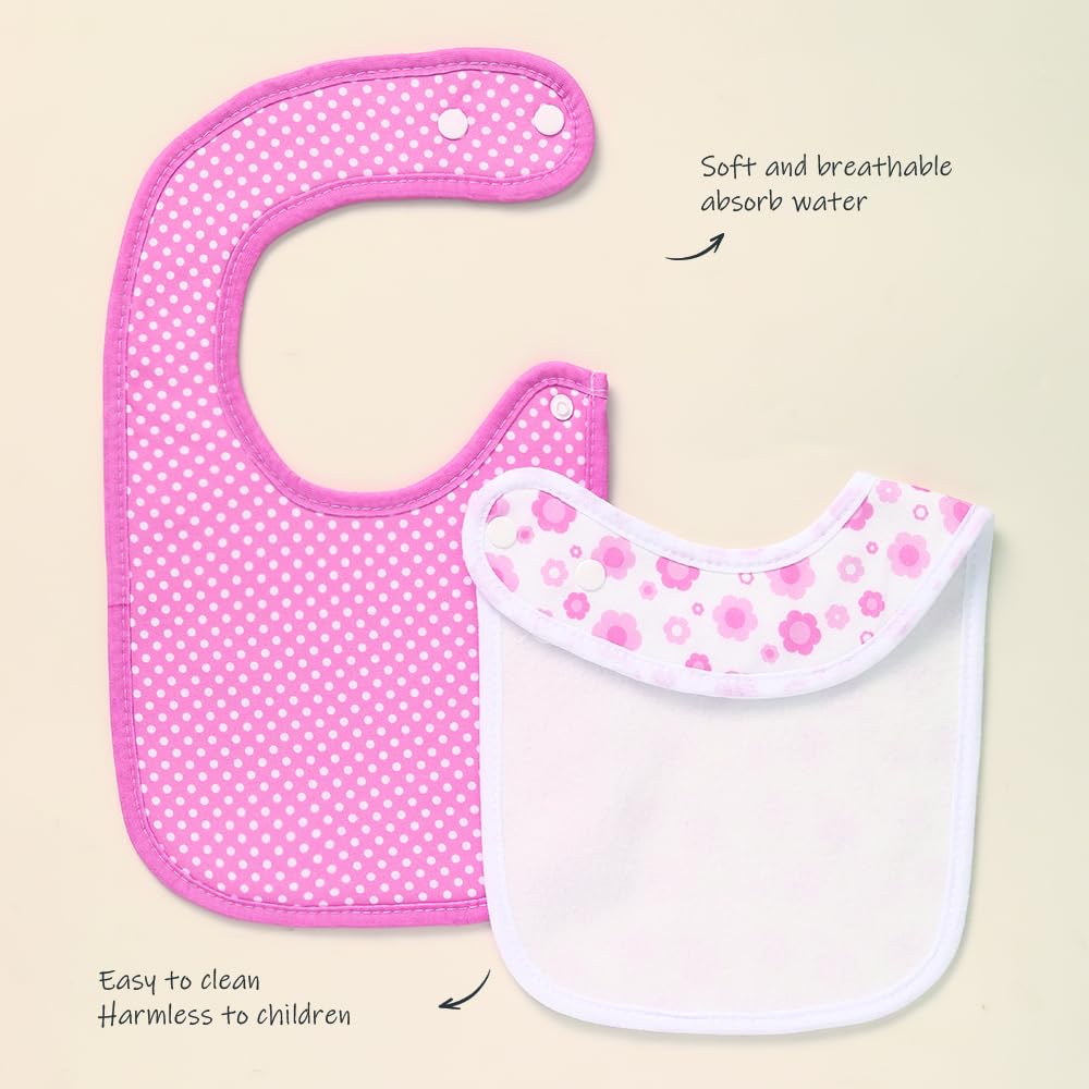 lazyrhino 8 Pack Baby Bibs Unisex Adjustable with Snaps Ultra Soft Absorbent Drooling Teething for Boys and Girls (pink-qt-8pcs)