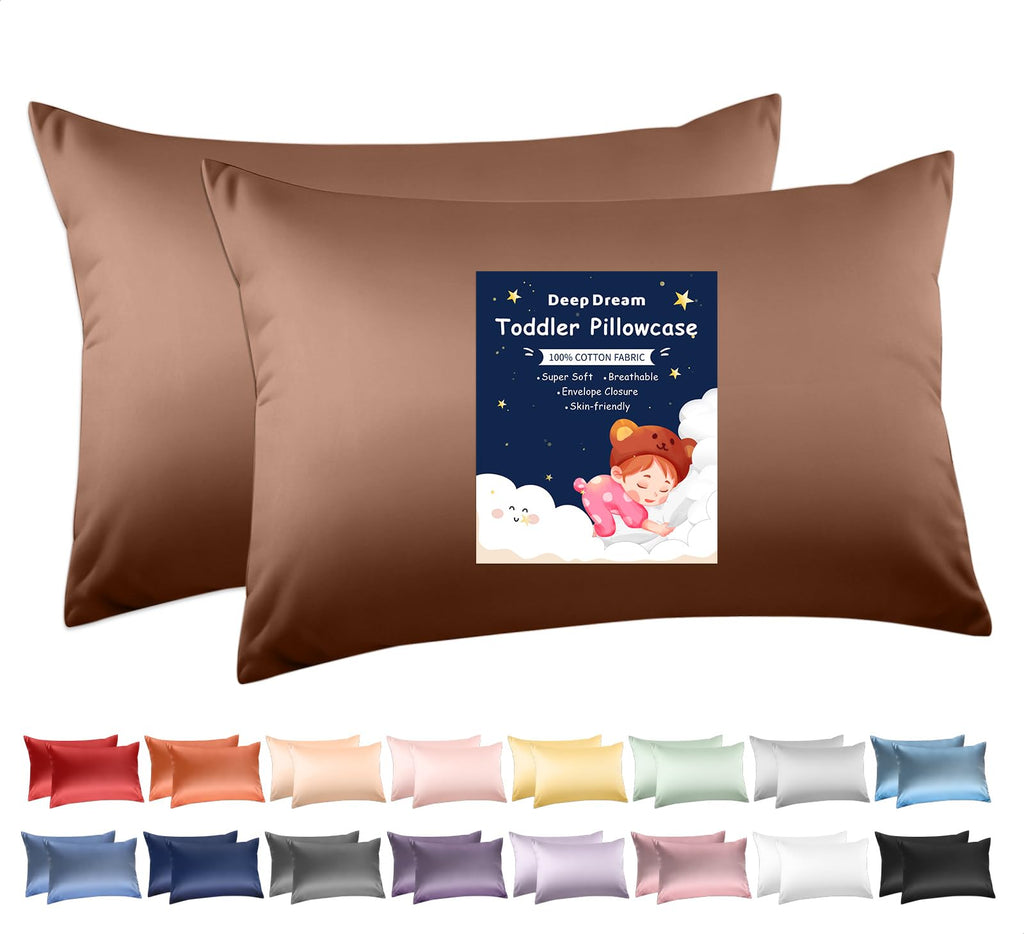 Deep Dream Toddler Pillowcases for 13x18 Pillow 2 Pack, 100% Cotton Travel Pillow Case Cover, 600 Thread Count Cotton Pillow Covers, Soft & Breathable Small Pillow Cases Envelope Closure, Coffee Brown